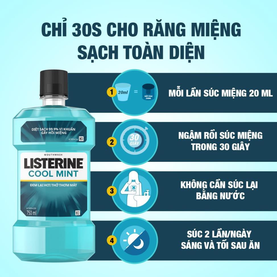 Nước súc miệng Listerine coolmint | Tartar | Trà xanh - 100ml |  250ml | 750ml