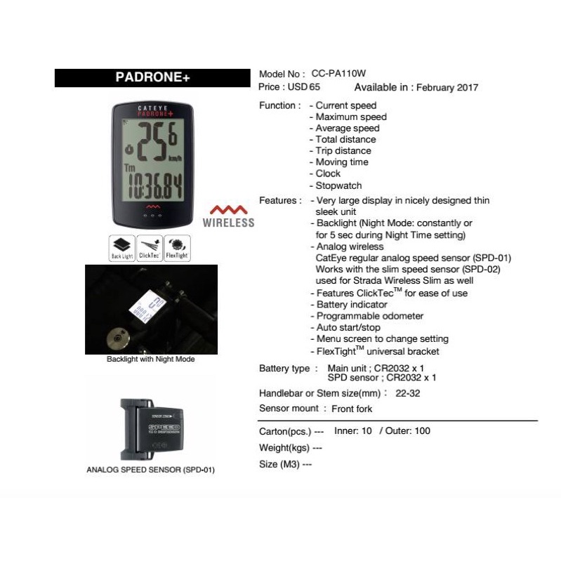 Đồng hồ xe đạp CATEYE PADRONE + CC-PA110W