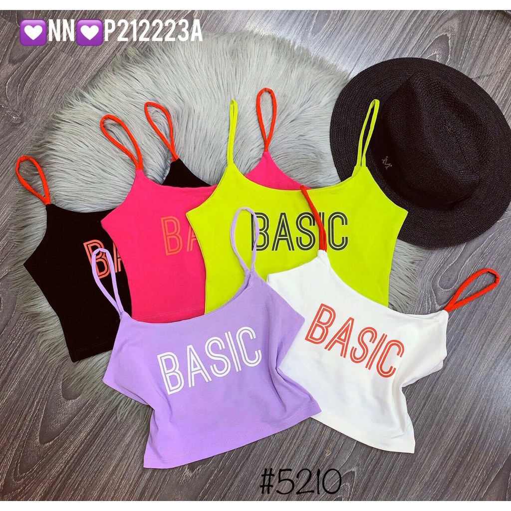 Áo hai dây croptop ôm body chất thun bozip thái siêu mềm mịn co giãn tốt in chữ basic cực xinh