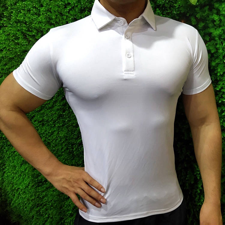 Fitness Coach Work Clothes Tight Trendy Polo Shirt Muscle Quick-Drying Exercise T-Shirt Men's Slim Fit Stretch Short Sleeve T-Shirt