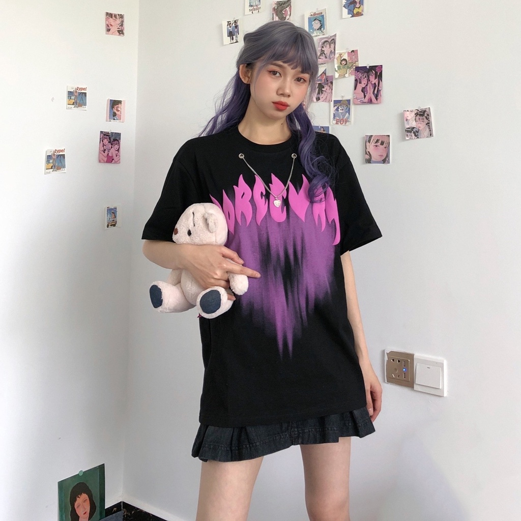 Áo Thun nữ tay lỡ  áo phông  form rộng unisex tay ngắn thiết kế vòng cổ trái tim ngọn lửa tình yêu mới cho nam nữ