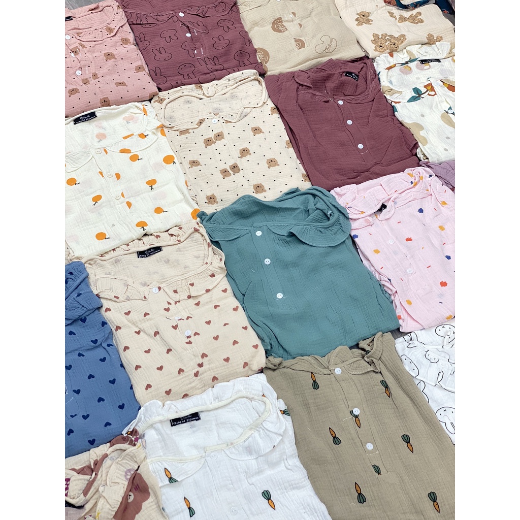 Váy ngủ Muslin mặc nhà dễ thương, váy ngủ nữ tiểu thư cộc tay