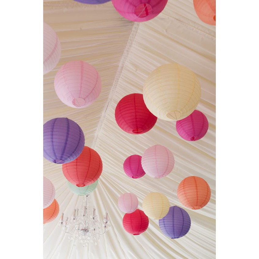 Lồng đèn giấy tròn đủ màu trang trí  -Lồng đèn decor tiệc cưới size 25cm