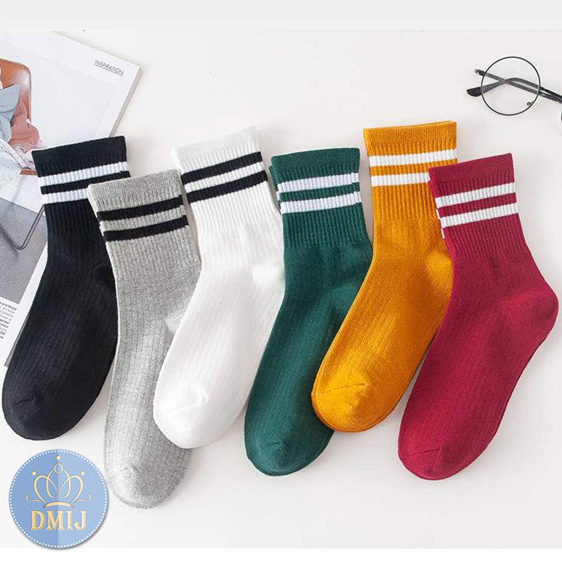[Mã FAMARAL2 giảm 10K đơn 50K]Set 5 đôi tất nữ cổ cao nhiều màu vớ nữ cổ cao họa tiết 2 Sọc TD22