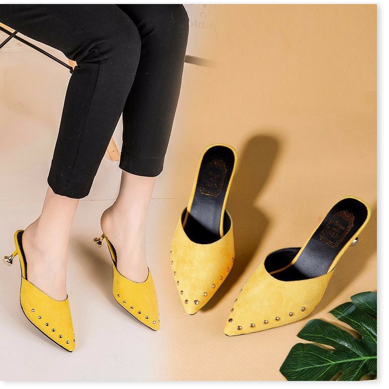 Đồng giá 100k toàn shop - {Xả Kho Lỗ, vàng sz 38} gót 7 cm, có ảnh thật - Giày cao gót baotou đinh tán - XN0117