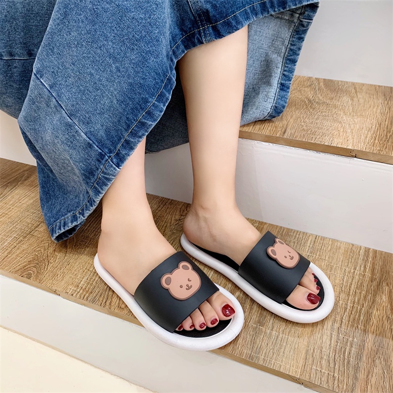 JY083-C7 GẤU TRÒN NHỎ Dép quai ngang đế mềm bệt 1cm phù hợp mang trong nhà văn phòng cho nữ cực dễ thương mặt gấu tròn