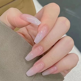 Set 24 móng tay giả màu hồng gradient đơn giản