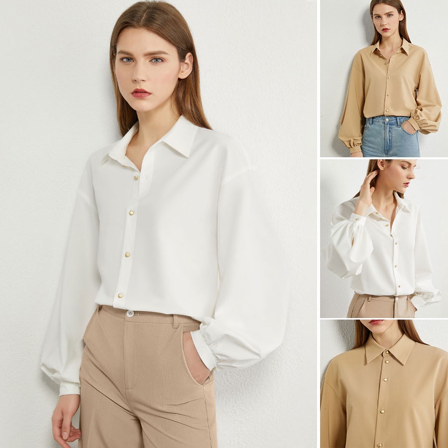 Áo Sơ Mi tay phồng sang trọng SALE 50% Mã AB0138 màu: Be, Trắng