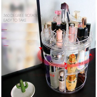 Kệ đựng mỹ phẩm xoay 360 nhựa dày cao cấp, có khay đựng son rời