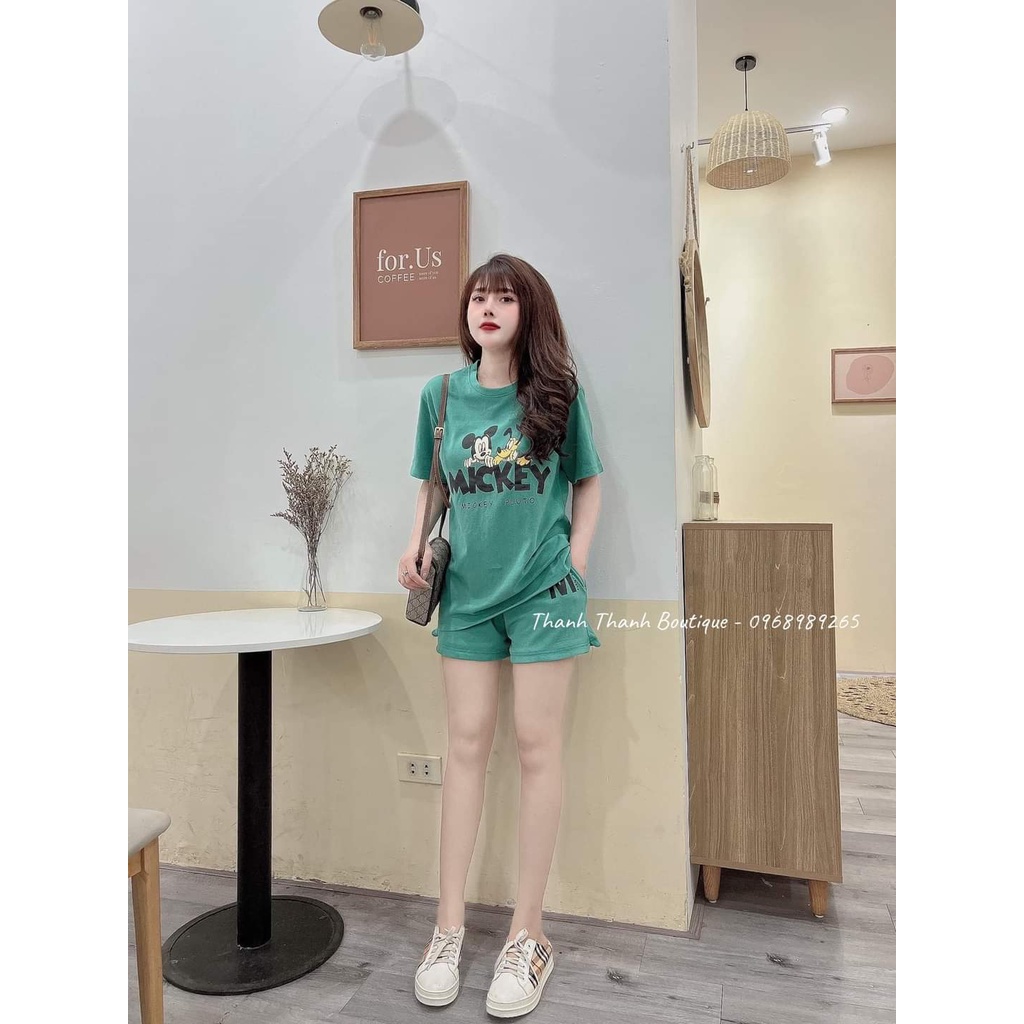❤️CÓ BIGSIZE ĐẾN 85KG❤️ Đồ bộ nữ hình chuột Mickey thun cotton co giãn, Set đồ nữ quần đùi fullsize (43-85kg) B02