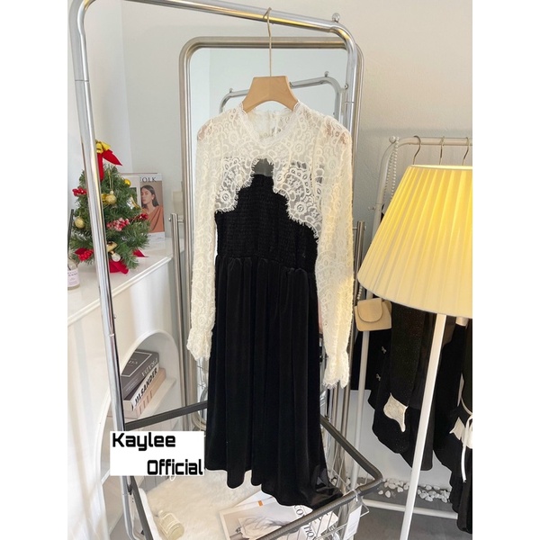 Váy Nhung Mền Chun Ngực Tiểu Thư Hàng QC ảnh thật cận chất Kaylee | BigBuy360 - bigbuy360.vn