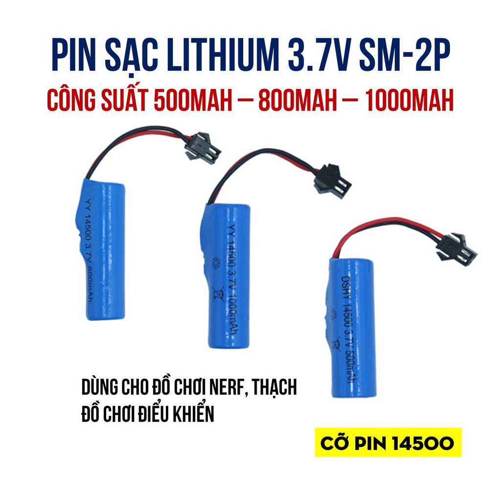 Pin Sạc Lithium (Li-ion) 3.7V 14500 Cổng Nối SM-2P Dành Cho Đồ Chơi Nerf Thạch - Đô Shop