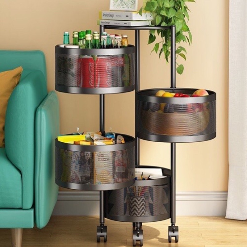 Kệ Tròn 4 Tầng Đa Năng Có Bánh Xe Tiện Lợi, Kệ Tròn Xoay Đa Năng. Kệ Rau Củ Quả 3/4/5 Tầng Có Bánh X