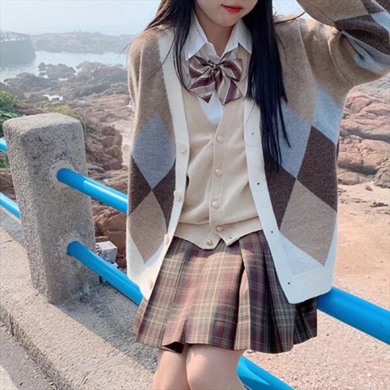 Áo khoác Cardigan len hoạ tiết trám phối màu, Áo khoác len dáng dài trùm mông(kèm ảnh/video shop chụp) | BigBuy360 - bigbuy360.vn