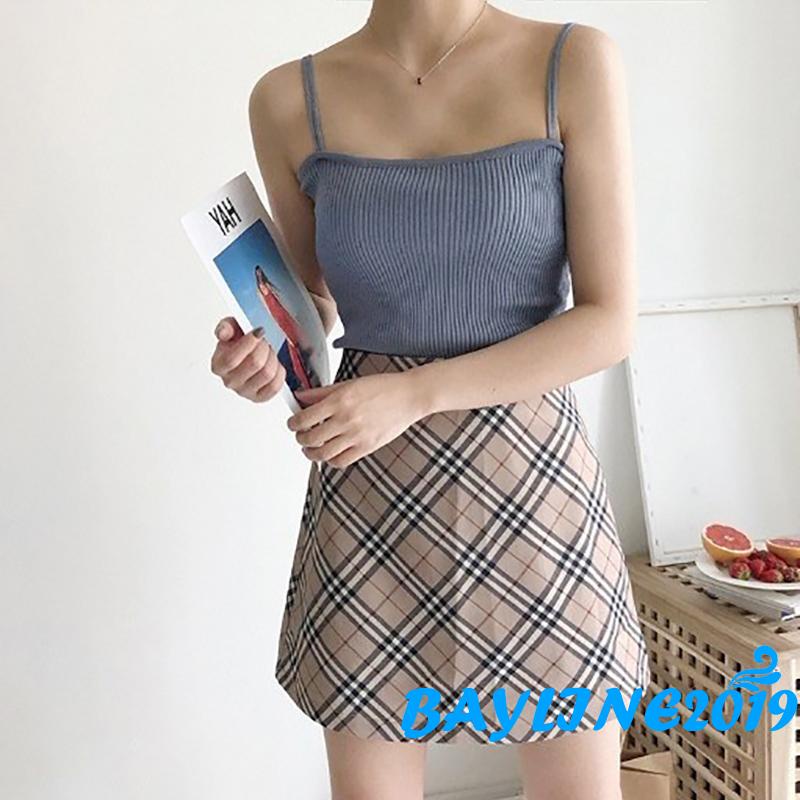 Áo Hai Dây Dệt Kim Màu Sắc Trơn Thời Trang Cho Nữ