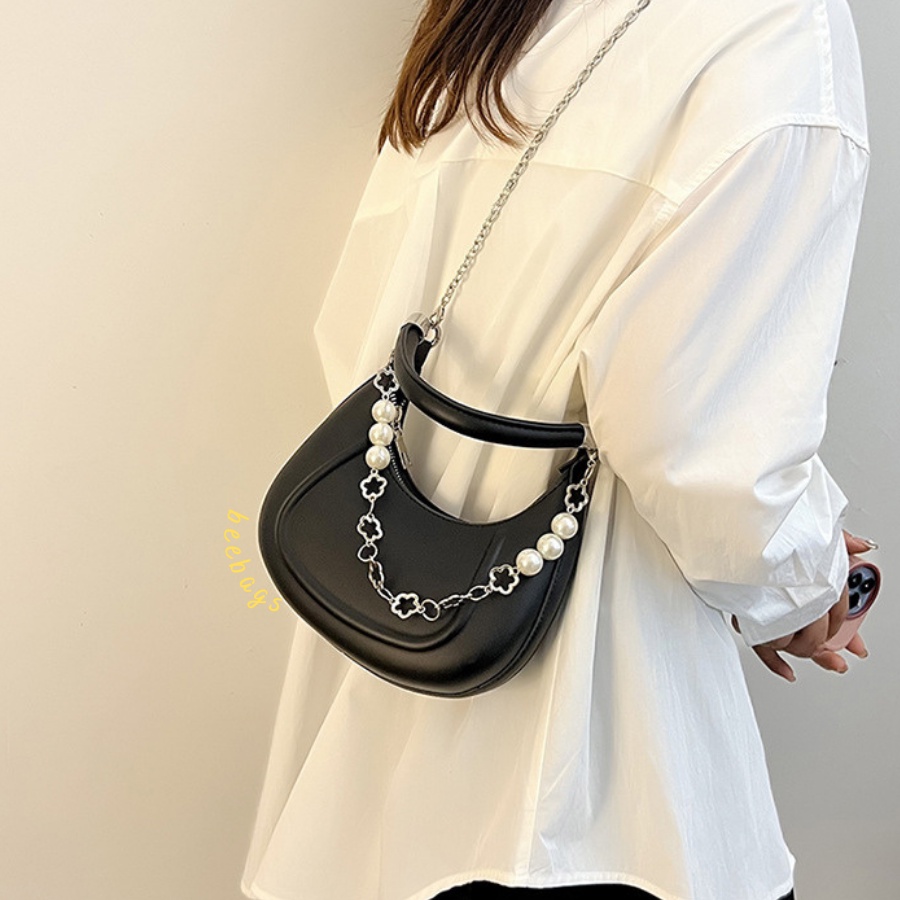 Túi Xách Hình Bán Nguyệt Màu Hồng, Vàng, Trắng, Đen Dễ Phối Đồ | TX32 | Túi Nữ Thời Trang Phối Dây Ngọc Tiểu Thư Cầm Tay