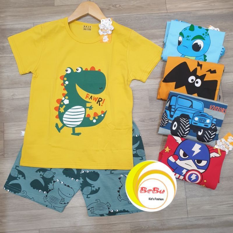 ĐỒ BỘ BÉ TRAI XUẤT HÀN Korea Style thun cotton cộc tay CON VẬT DINO (KHỦNG LONG - GẤU - MÈO) XH5