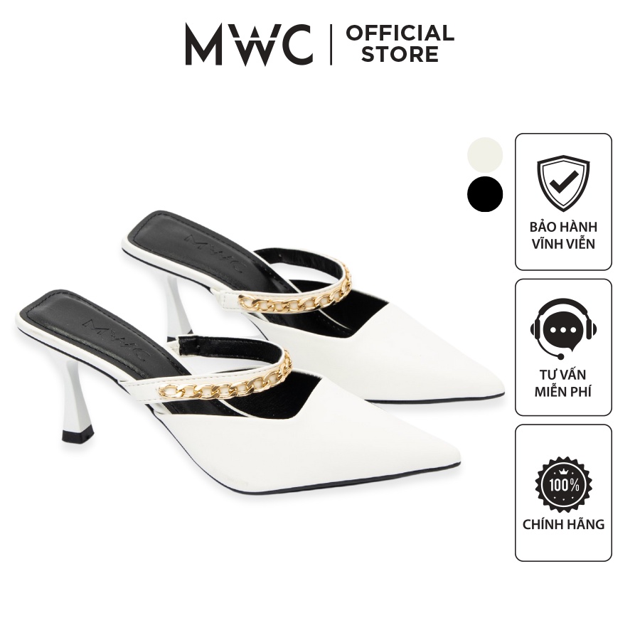 Giày MWC 4339 - Sục Cao Gót 5cm, Giày Sục Cao Gót Mũi Nhọn Quai Mảnh Đính Xích Sang Trọng