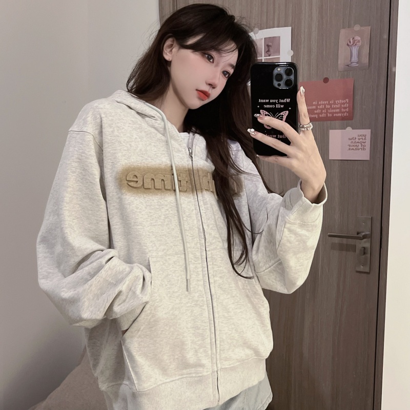 Áo khoác SUXI thể thao dài tay có khóa kéo in chữ thời trang mùa thu dành cho nữ