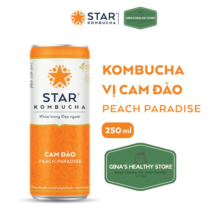 Lốc 6 lon trà Star Kombucha thức uống lên men tự nhiên bổ sung lợi khuẩn vị Cam Đào/Peach Paradise săn sale giá tốt