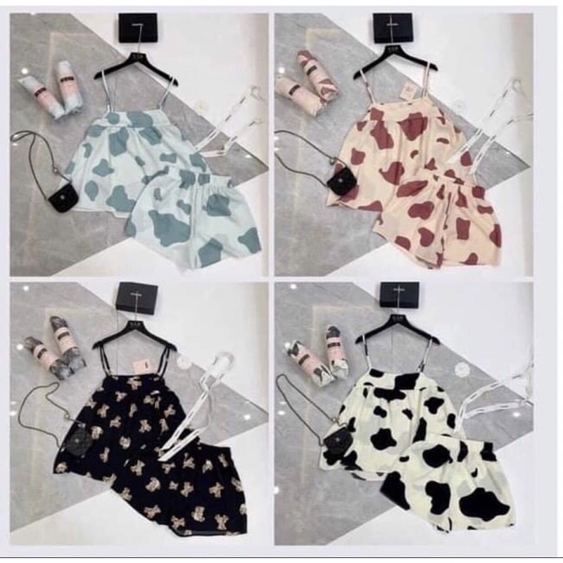 Bộ đồ ngủ hai dây chất kate Lụa