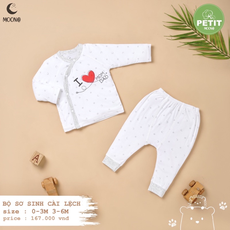 Bộ cài lệch Moon@ vải petit cho bé trai/bé gái