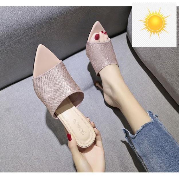 🌺Dép Cao Gót Đính Đá A136 Hở Mũi Nhọn / Giầy Cao Gót Đế Nhọn / Giầy cao Gót Hàn Quốc