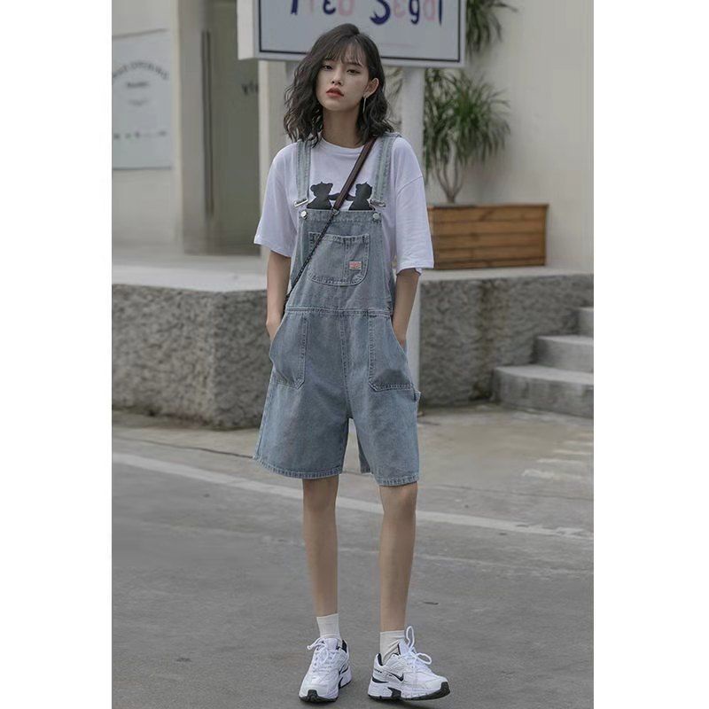 Quần Yếm Denim Ngắn Ống Rộng Dễ Thương Thời Trang Mùa Hè 2022 Dành Cho Bạn Nữ