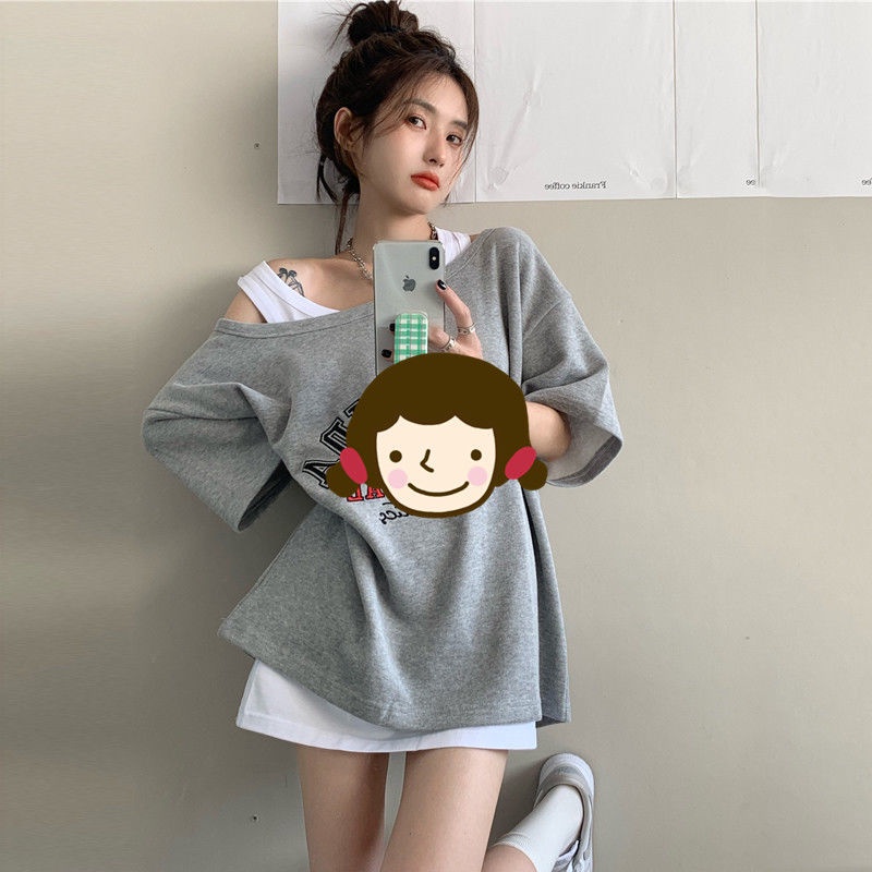 Set đồ COZOKC gồm áo thun trễ vai và áo sát nách thời trang cho nữ