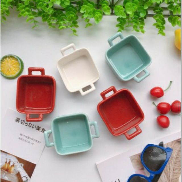 Bát ăn dặm gốm sứ 2 tai vuông 7cm