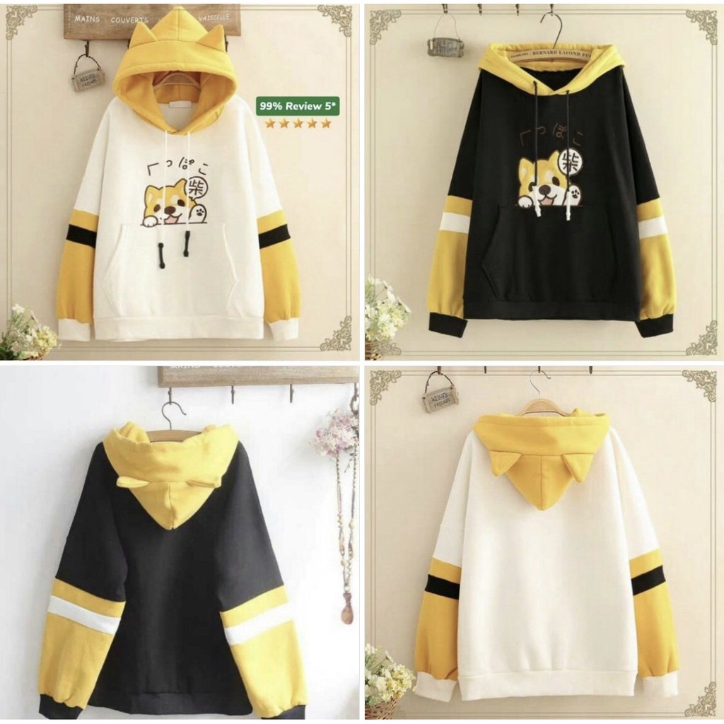 Áo Hoodie Nón Chui Trùm Đầu Nữ Chất Vải Nỉ Poly Cún Nón Có Tai WAH065NOTR