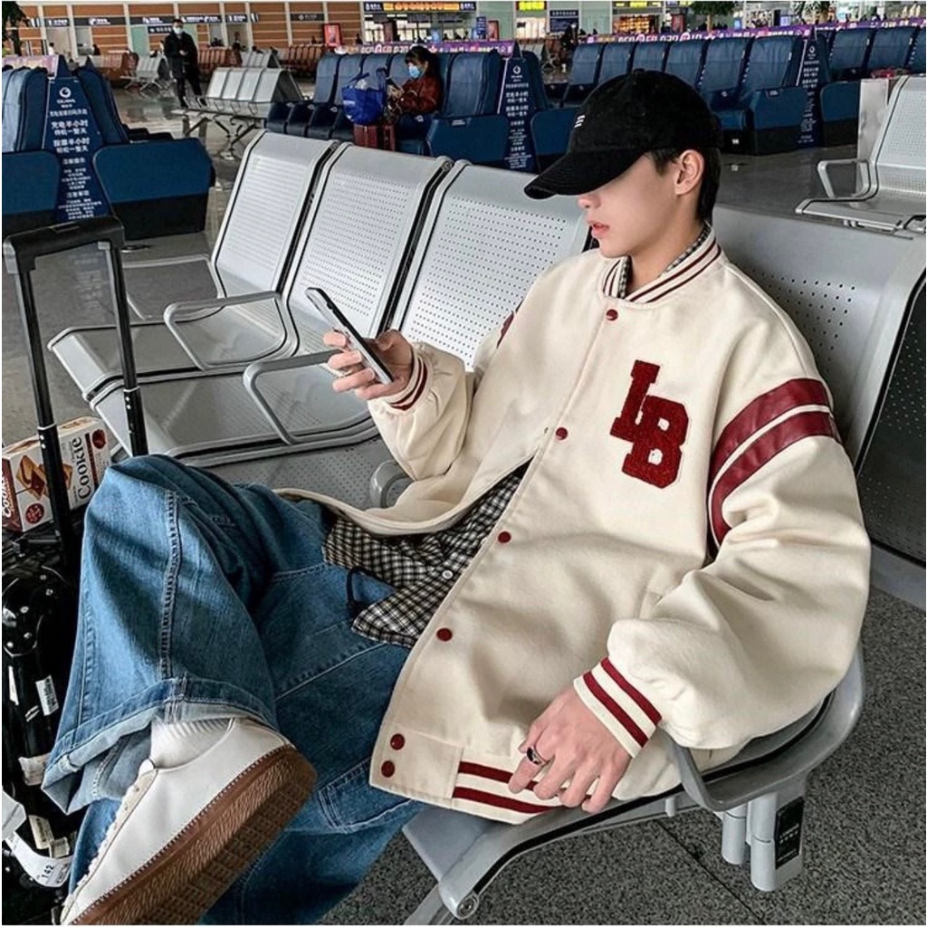 Áo Khoác Bomber Nam LB Màu Be Chất Nỉ Phong Cách