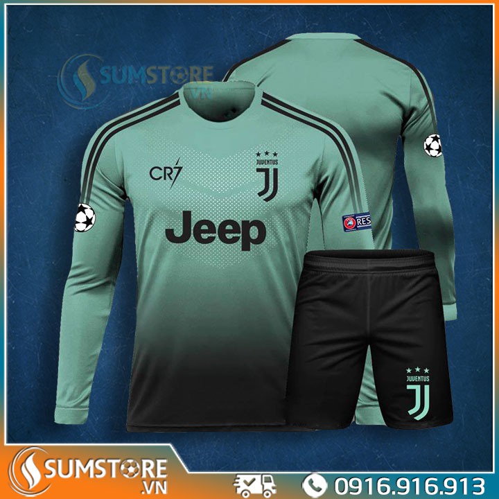 Đồ Thể Thao Bóng Đá Dài Tay Cực Chất - CLB Juventus Xanh CR7