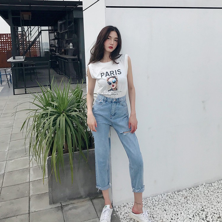 QUẦN JEANS NỮ DÁNG SUÔNG SỌC KẺ THỜI TRANG