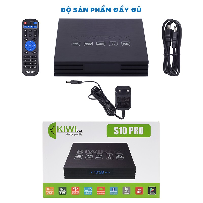 Đầu Android TV Box Kiwi S10 PRO CHÍNH HÃNG bảo hành 1 năm, tặng kèm pin và dây HDMI