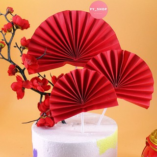 Quạt giấy trang trí bánh kem, set cắm trang trí bánh sinh nhật