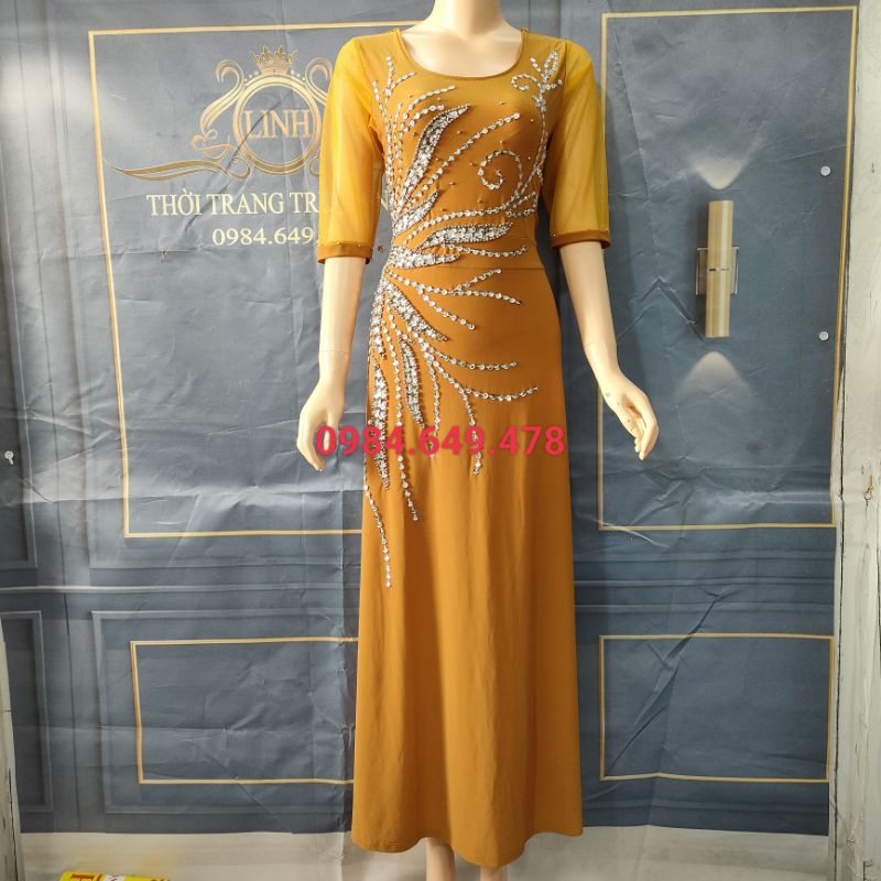 Đầm dạ hội trung niên cao cấp thêu tay mã 73