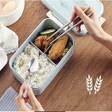 [FREESHIP] Hộp đựng cơm trưa lúa mạch 3 ngăn có tay xách (tặng kèm đũa muỗng)