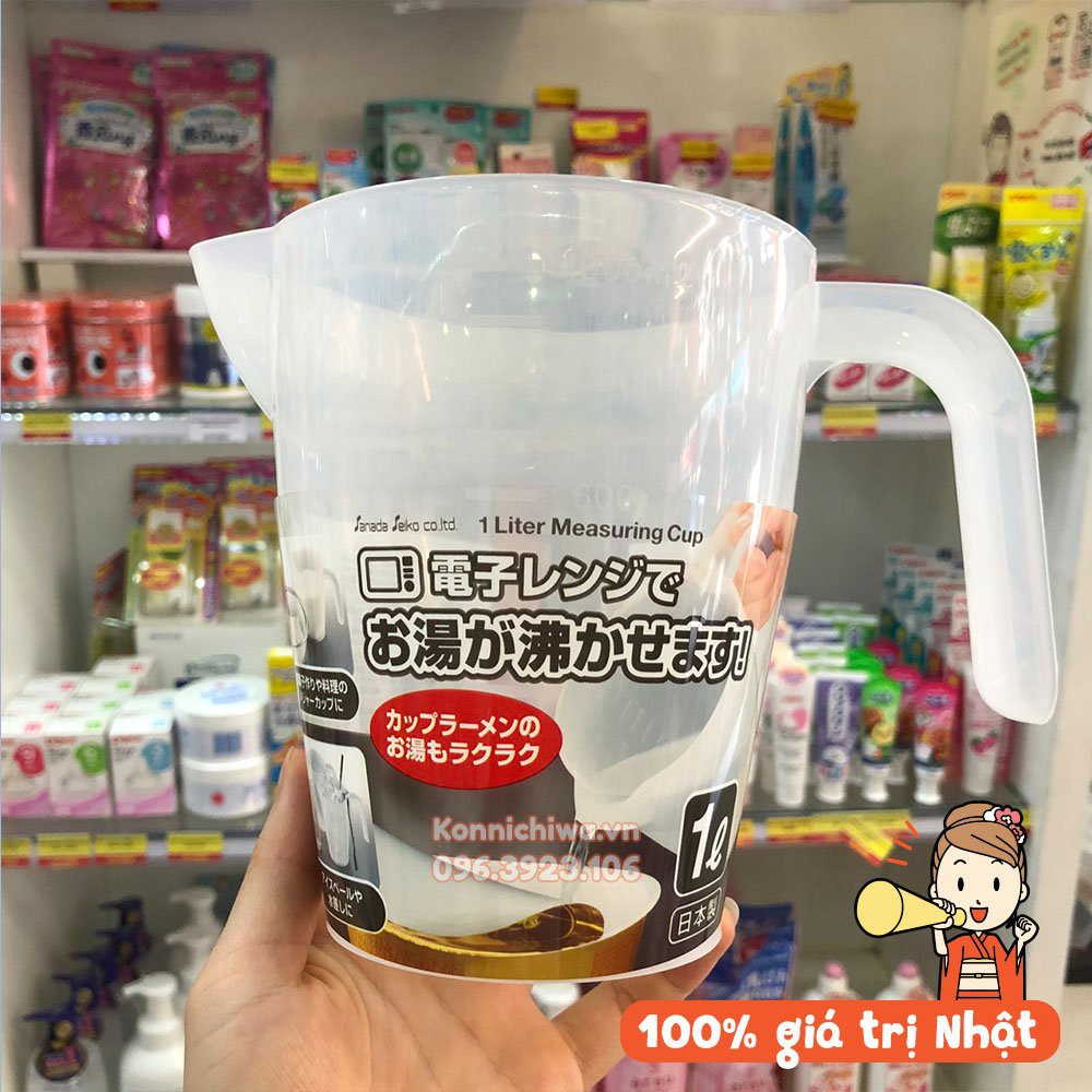 [Hàng Nhật Chính Hãng] Ca/Cốc chia vạch 1000ml/1 lít INOMATA nhựa cao cấp trong suốt| Cốc đong nước, thực phẩm lỏng Nhật