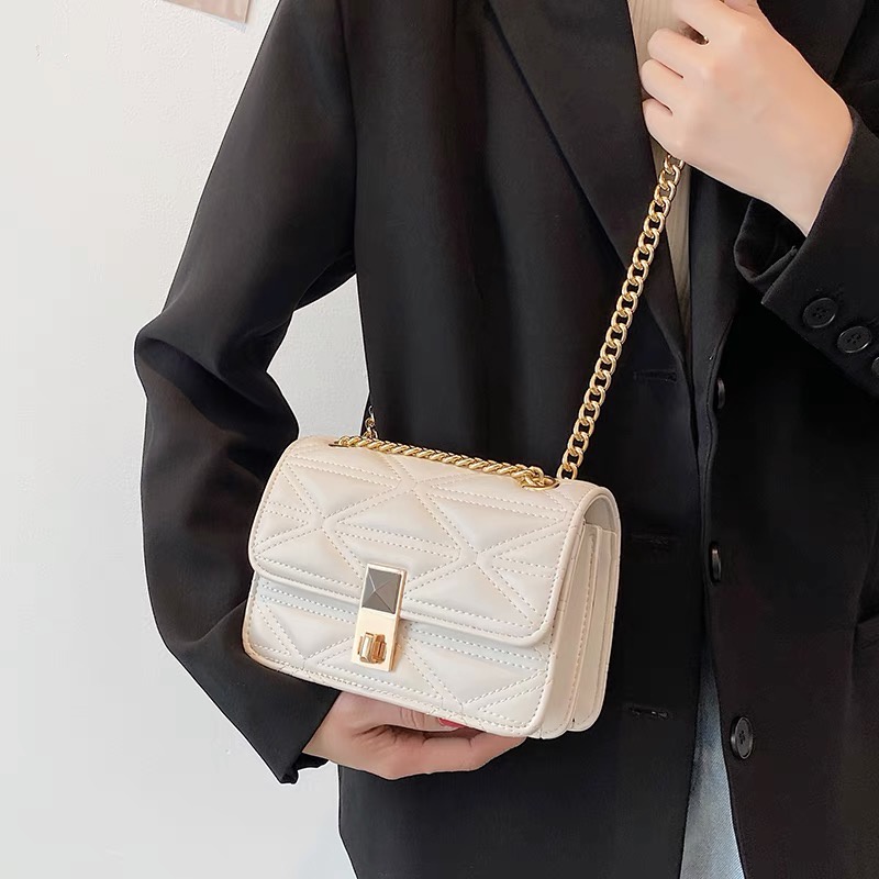 Túi Đeo Vai Màu Trắng Họa Tiết Ca Rô Kim Cương Trắng Cá Tính Cho Nữ