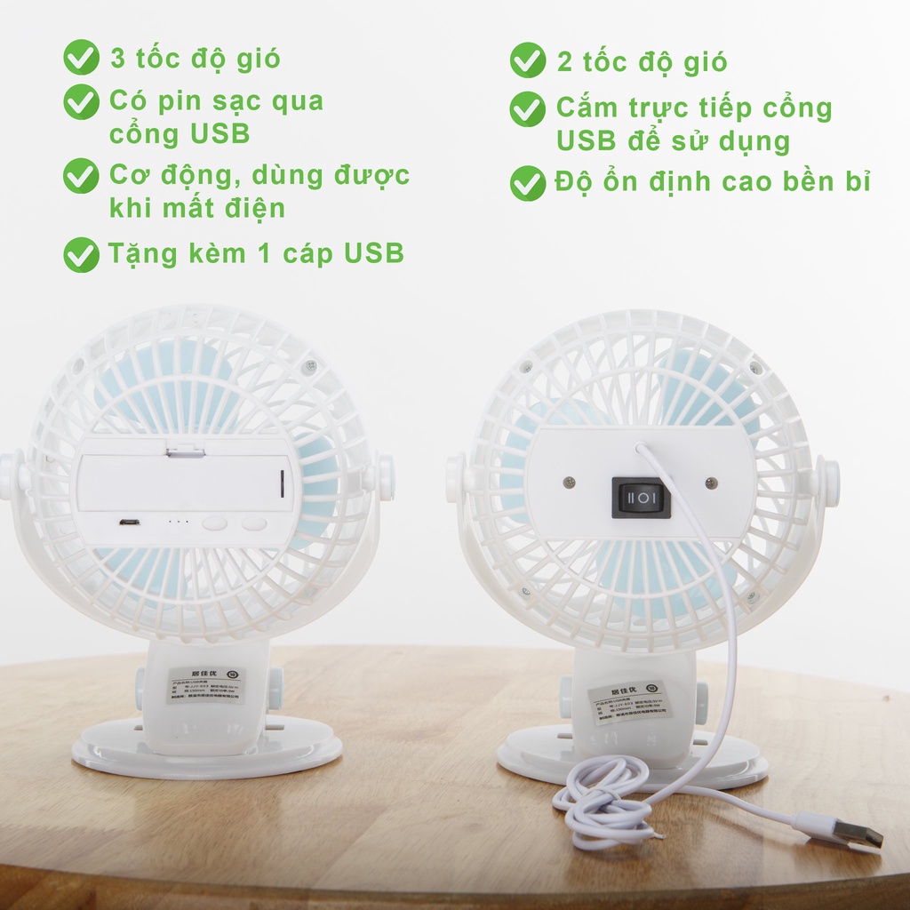 Quạt Mini, Quạt Kẹp Bàn, Quạt Tích điện, Thích hợp cho dân Văn Phòng, Xoay 360 độ, Kẹp chắc chắn – Siêu Mát