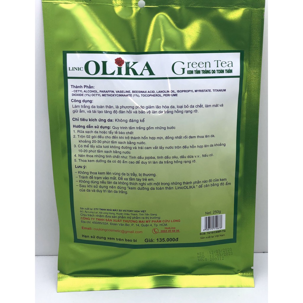 Kem Tắm Trắng Da Toàn Thân Olika Trà Xanh 250g