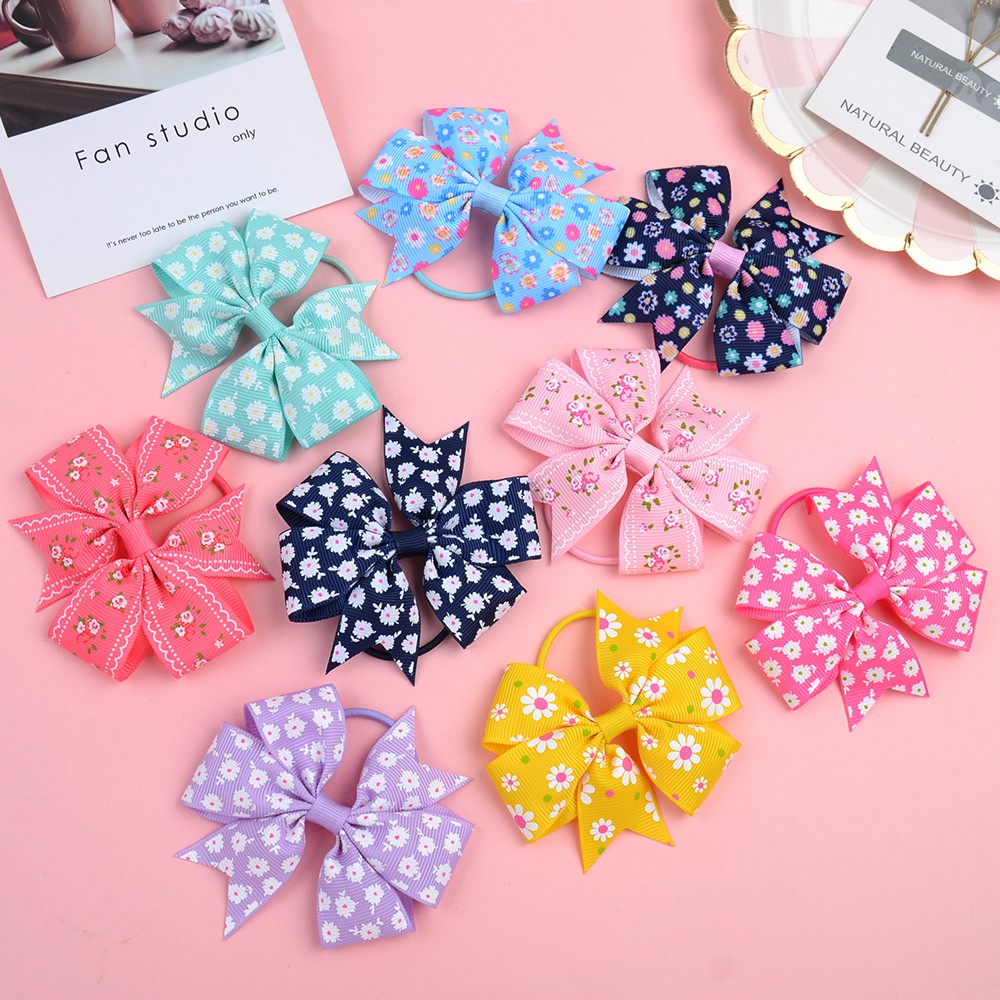Dây cột tóc KIDSBOWS in hoa 20 màu tùy chọn cho bé