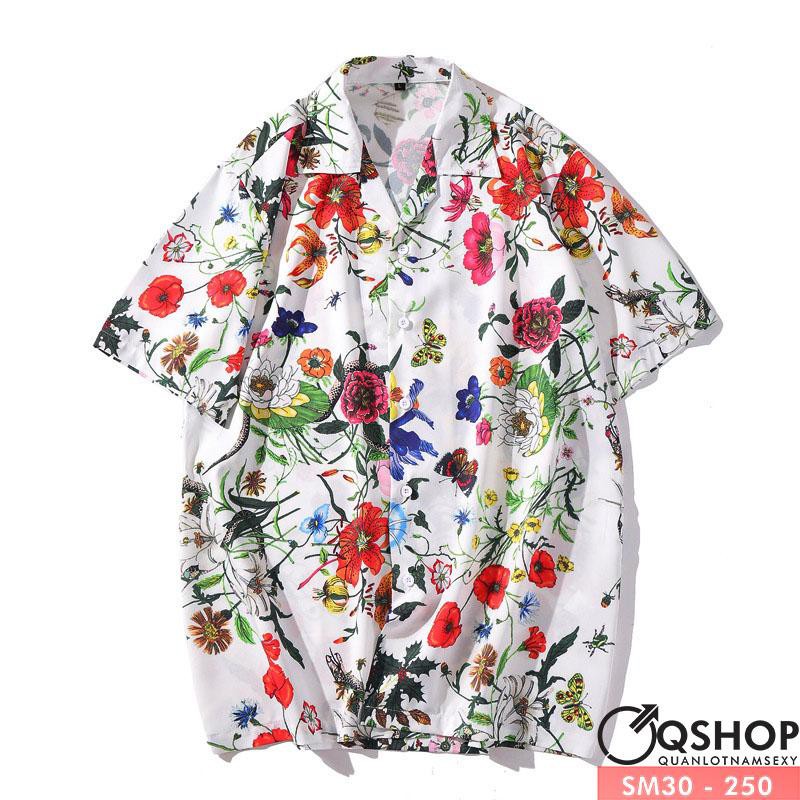 [Sale] Áo sơ mi hoa lá đi biển form rộng SM30