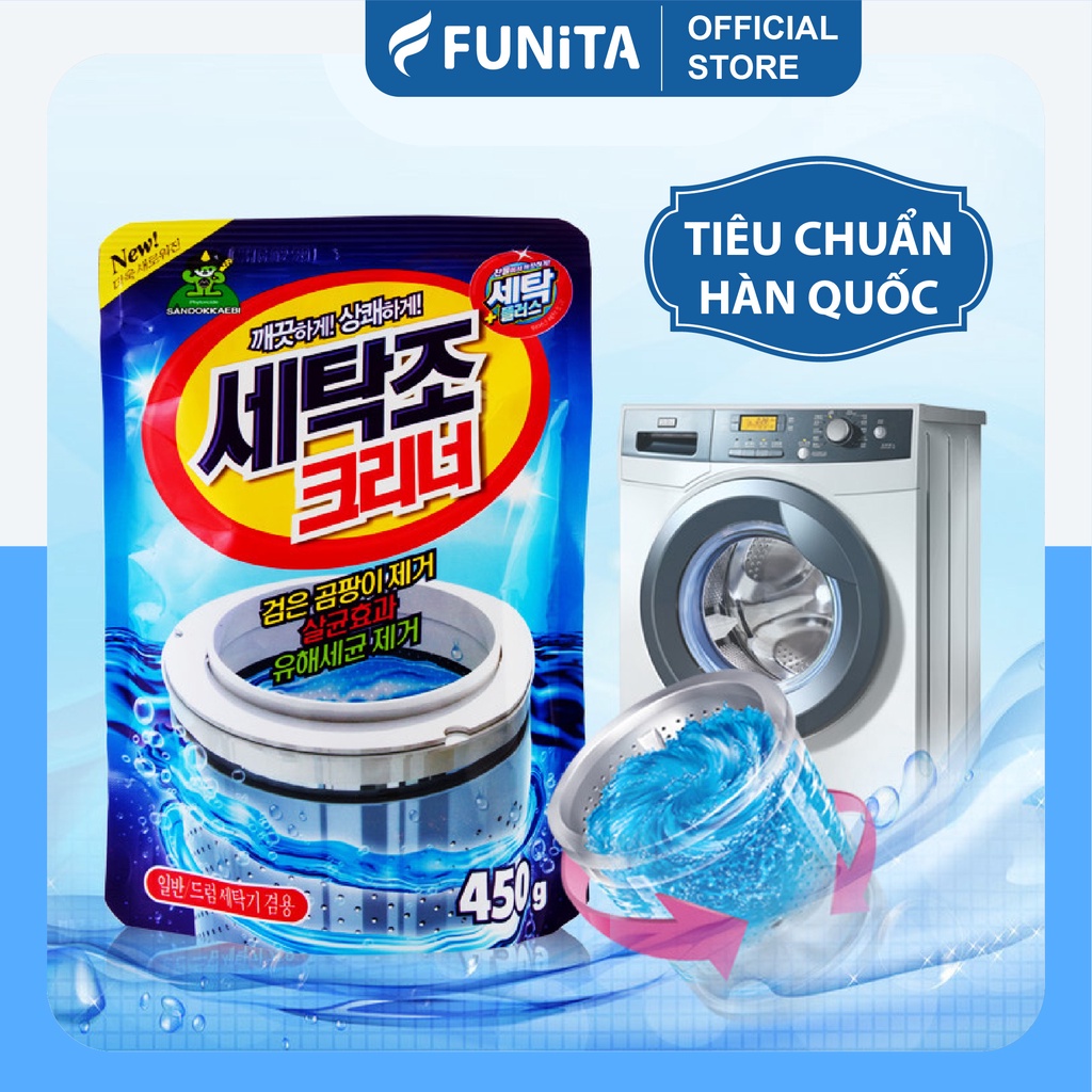 Bột Tẩy Vệ Sinh Lồng Máy Giặt Siêu Sạch Funita, Diệt Khuẩn, Tẩy Cặn Bẩn Máy Giặt Hiệu Quả, Gói 450G