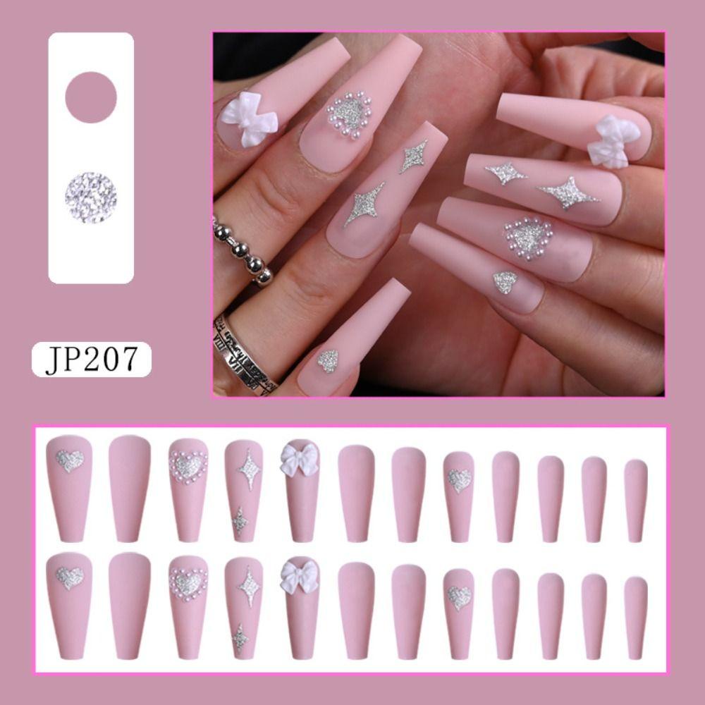 ESPO Bộ 24 Móng Tay Giả Dạng Nhấn Bằng Kim Loại Che Phủ Toàn Diện Họa Tiết Chim Công / Trái Tim /