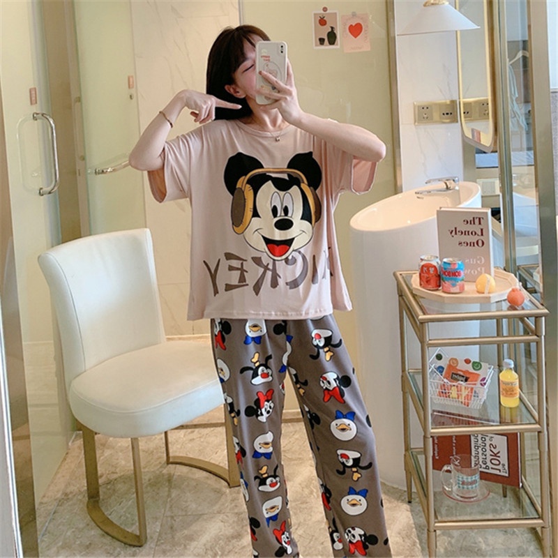 Đồ Bộ Nữ Thun Cotton Tay Ngắn Quần Dài, Đồ Mặc Ở Nhà Quảng Châu, Họa Tiết Hoạt Hình Dễ Thương TN03 | BigBuy360 - bigbuy360.vn