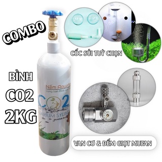 Combo co2 2kg van cơ | bình 2kg full khí + van cơ và đếm giọt mufan + cốc sủi tuỳ chọn | bộ co2 cho hồ thuỷ sinh