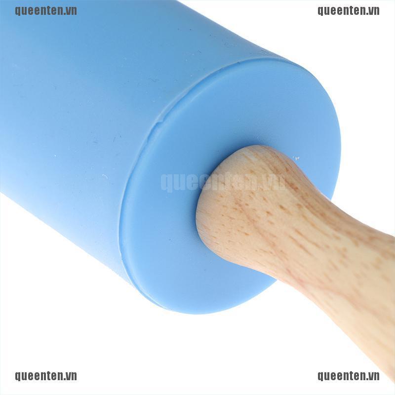 Non-Stick Wooden Handle Silicone Rolling Pins Pastry Flour Roller Kitchen Tool QUVN
