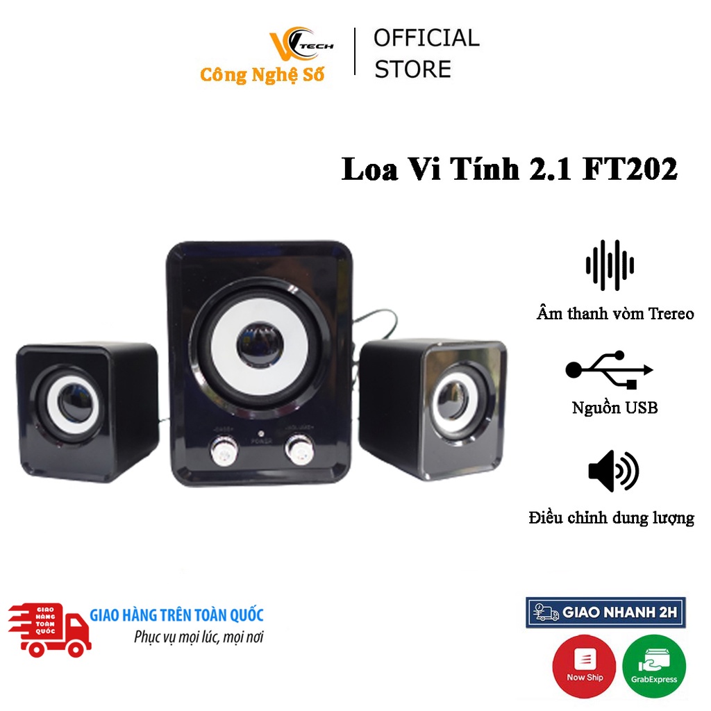 Loa Vi Tính Để Bàn 2.1 FT202 bass Mạnh - 1 loa chính và 2 loa phụ cho âm thanh vòm cực hay
